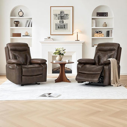 KISLOT Power Recliner Chair Set of 2, Wall Hugger Recliner with Adjustable Headrest and Footrest Dual Motor Electric Faux Leather Reclining Sofa with USB/Type-C Charging for RV Living Room Bedroom