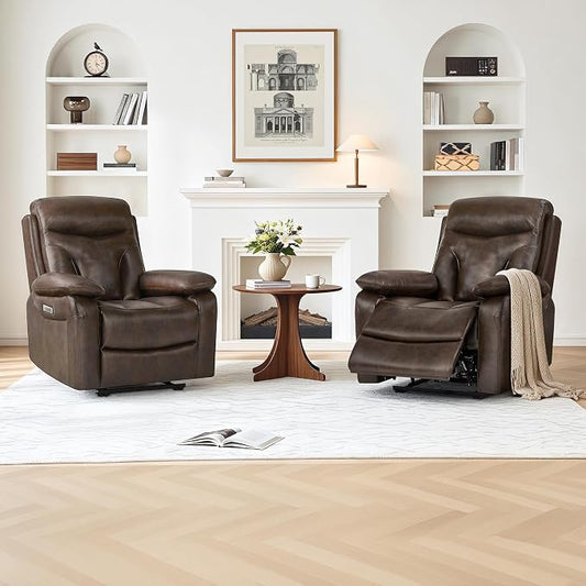 KISLOT Power Recliner Chair Set of 2, Wall Hugger Recliner with Adjustable Headrest and Footrest Dual Motor Electric Faux Leather Reclining Sofa with USB/Type-C Charging for RV Living Room Bedroom