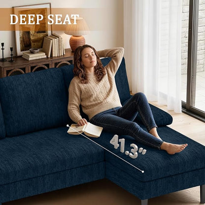 Korser U-Shaped Sectional Couches for Living Room, 101" Modular Sofa Set with Double Chaise, 4-Seat Chenille Couch with High-Density Foam for Apartment, Blue