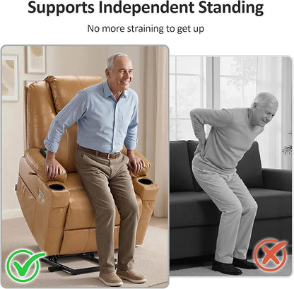 MCombo Power Lift Recliner Chair for Elderly 7516(Tawny, Large) | Heat and Massage, Breathable Faux Leather, USB& Type C Charging Port, FSC Certified