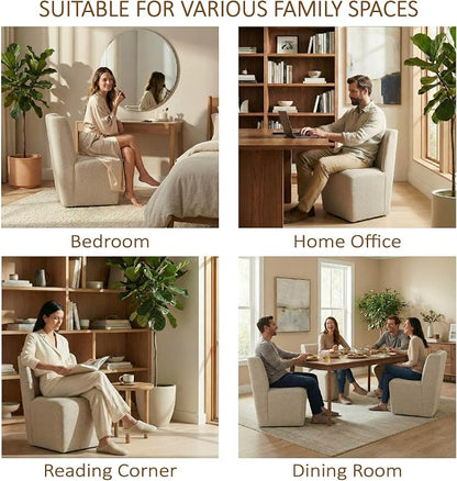 KISLOT Upholstered Dining Chairs Set of 2 with Casters, Wingback Modern Side Armless Deskchair with Rollers for Diningroom Bedroom Livingroom Reading Room, Sand Fabric