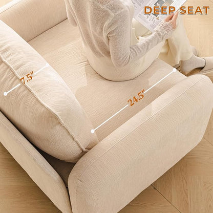 Rexulqo Oversized Accent Chair with Seats Storage,Comfy Living Room Chairs with 2 Throw Pillow,Upholstered Mid-Century Armchair,24.5'' Deep Seat,Reading Chair for Bedroom,Office,Chenille,Cream