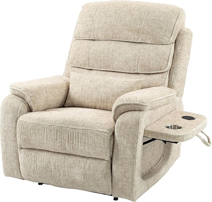JIKFRIMA Power Lift Recliners Chairs for Elderly Adults Lay Flat Recliner with Heat & Massage, Wireless Charging Device, USB Ports, Cup Holder, Lumbar Pillow, 400Lbs (Velvet Fibric,Beige)