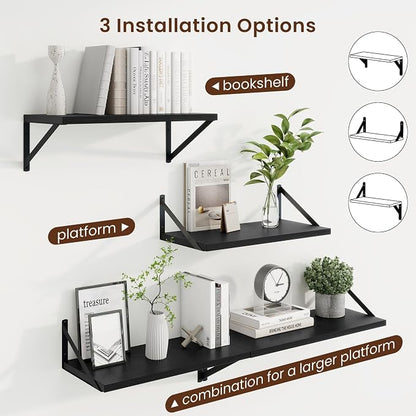 Axeman Deep Floating Shelves | 20 Inch Black Wall Shelves Set of 2 | 10 Inch Deep Rustic Wood Shelves for Wall | 20'' W x 10''D Black Shelves for Living Room Bathroom Kitchen