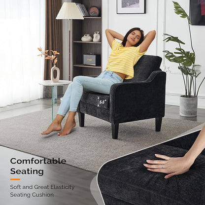 VINGLI Mid-Century Modern Accent Chair, Black Chenille, 30" (W) x 30.7" (D) x 33" (H), 1 Seat, 380 lbs Weight Capacity