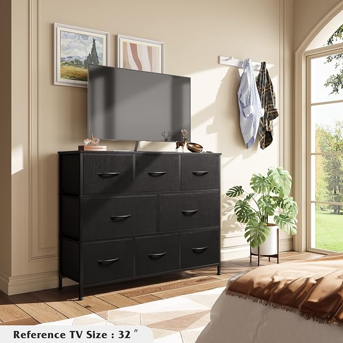 WLIVE 8 Drawer Dresser for Bedroom, Fabric Black Dresser with Large Storage Drawer Unit for Entryway, Chest of Drawers for Living Room