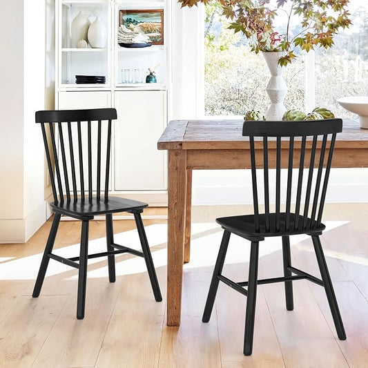 LUE BONA Windsor Dining Chair, Dining Chairs Set of 2, Spindle Back Wood, Kitchen Chairs Wooden Dining Chair, Farmhouse Dining Chairs for Kitchen and Dining Room, Black