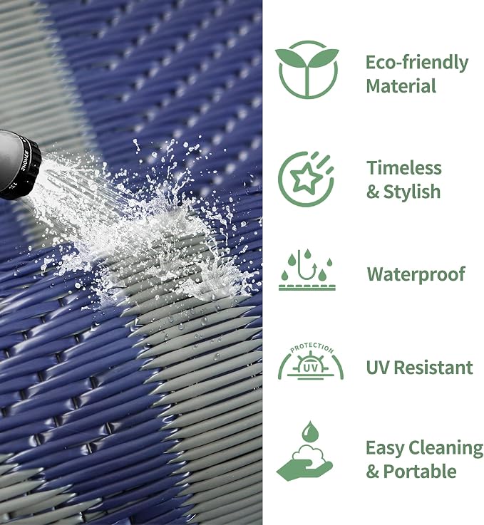 GENIMO Outdoor Rug for Patio Clearance - 5x8 ft Waterproof Plastic Camping Rugs, Reversible Outside Rv Mat Carpet for Porch, Deck, Picnic, Balcony, Beach, Backyard, Blue Grey