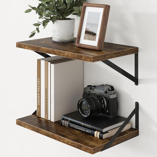 Axeman Deep Floating Shelves - 20 Inch Floating Shelves Set of 2-12 Inch Deep Brown Wood Wall Shelves for Living Room Bathroom Kitchen