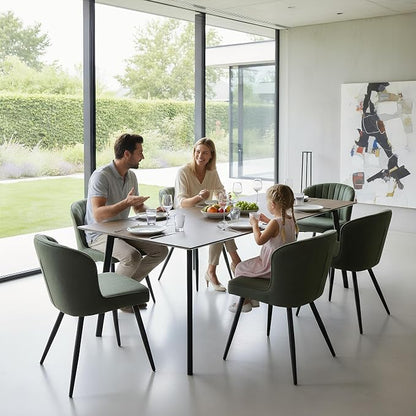 ROCITY Modern Upholstered Dining Chairs Set of 6 Green Leather Dining Room Chairs Armless Kitchen Chair with Black Metal Legs