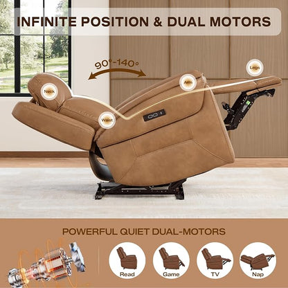 Watson & Whitely Super Zero Gravity Power Recliner Chairs with Power Headrest, Leather Recliner with USB/Type-C Ports for Adults, Electric Reclining Sofa Chair for Living Room, Bedroom, Cognac Brown