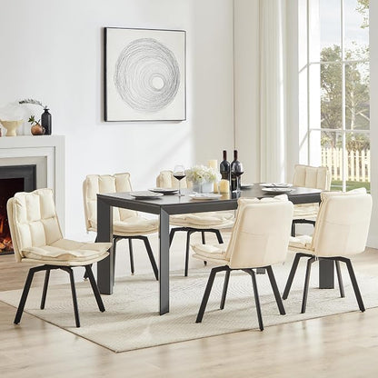 BedsPick 360° Swivel Dining Chair Set of 6 - Faux Leather Upholstered Kitchen Chair, Mid Century Modern Dining Room Chair with Metal Legs for Kithcen/Living Room/Reception/Office, Beige