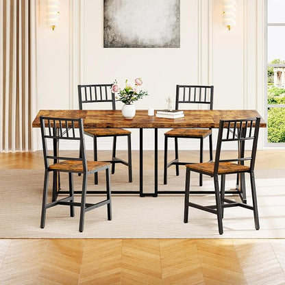 HOOBRO Dining Chairs Set of 4, Wooden Kitchen Chairs with Metal Frame, Industrial Dining Chairs with Back, Easy to Assemble, Farmhouse Dining Chairs for Living Room, Rustic Brown and Black BF39CDP401