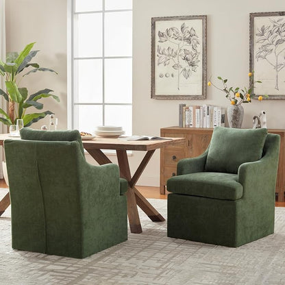 VKNOW Upholstered Dining Chairs Set of 6, Modern Kitchen Chairs Dining Room Chairs with 4 Casters, Chenille Armchair for Bedroom Reading Room Living Room, Green