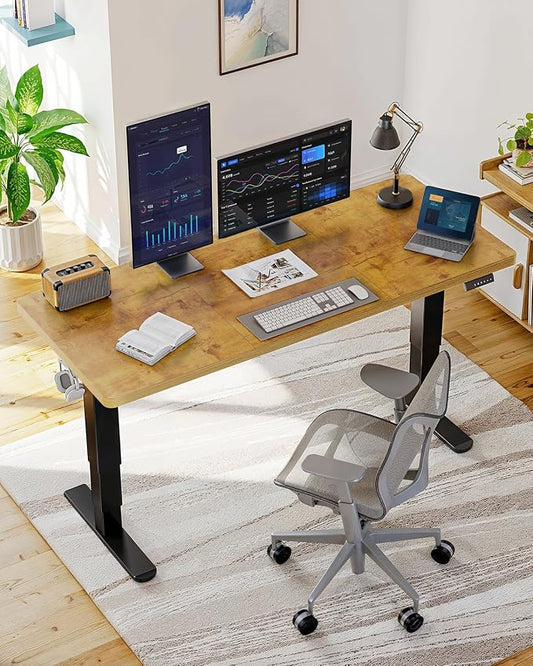 HUANUO 71x35 Inch 3-Stage Legs Electric Standing Desk,Large Height Adjustable Office Desk with Brushless Motor,Stand Up Desk with 4 Memory Presets & 2 Hooks,Computer Desk for Home Office,Vintage Brown