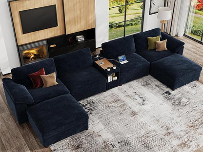 EASE MOOSE Oversized U Shape Sectional Sofa,Blue Deep Seat Modular Sofa