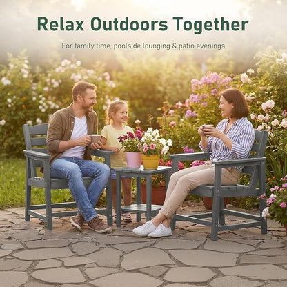 Furnimart 3-Piece Patio Bistro Set, HDPE Outdoor Chairs Set of 2 and Side Table, All-Weather Outdoor Furniture Set, Modern Conversation Sets with Coffee Table for Garden, Balcony, Porch, Grey