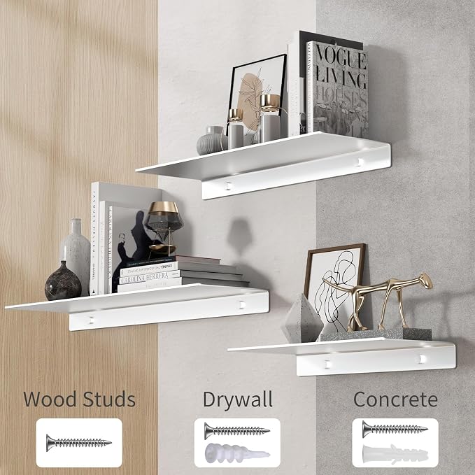 Danpoo 16 inch Metal Floating Shelves for Wall Organizer & Storage, Display Shelves for Bathroom, Living Room, Kitchen, Bedroom(Silver, 2-Pack)