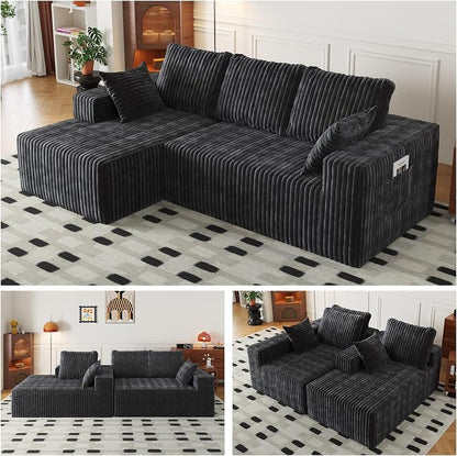 Cloud Boneless Sectional Couches with Oversized Chaise for Living Room, Modular L Shaped Couch with Deep Seat, Memory Foam Compressed 3 Seater Sofa for Apartment