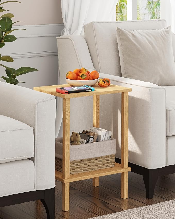 TUTOTAK End Table, Set of 2, Side Table, Nightstand, 2-Tier Storage Shelf, Sofa Table for Small Space, Living Room, Bed Room, Natural TB01BN035
