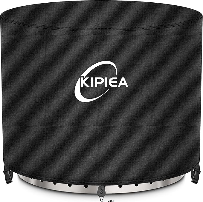 Kipiea Round Fire Pit Cover for Solo Stove Yukon Super Waterproof, 28" D x16" H Smokeless Fire Pit Cover, Upgraded 600D Strong Tear and UV Resistant, Black