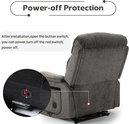 JIKFRIMA Power Lift Recliners Chairs for Elderly Adults Lay Flat Recliner with Heat & Massage, Wireless Charging Device, USB Ports, Cup Holder, Lumbar Pillow, 400Lbs（Chenille Fibric,Grey）