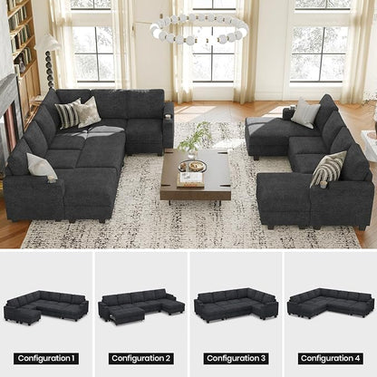 Belffin Modular Sectional Sleeper Sofa Bed with Storage Chaise L Shaped Sectional Couches for Living Room Armrest with Cup Holder. Dark Grey Couch
