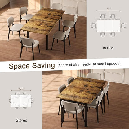 Einhomn Extendable Dining Table for 4-6, 63" Modern Kitchen Table, Farmhouse Dining Room Tables for Dining, Kitchen, Office, Living Room, Rectangular Wooden Tables, Space Saving (Rustic Brown)