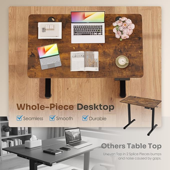 Monomi Small Electric Standing Desk, 35" x 20" Whole Piece Height Adjustable with Memory Controller, Sit to Stand Desk Workstation for Home Office, Rustic Brown