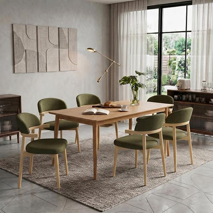 MOJAY Dining Chairs Set of 4 Natural Oak, Linen Green with Curved Armrests