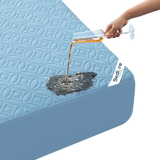 BEDLORE Waterproof Mattress Protector, Twin Size Mattress Pad with Deep Pocket 6"-15" Depth, Soft Breathable Dirt-Proof Single Bed Mattress Cover for Bedroom, Dorm Room (Sky Blue)