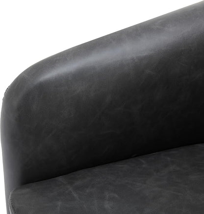 Swivel Accent Chair, Faux Leather Barrel Club Arm Chair Upholstered Round Armchair for Lving Room, Modern Small Bedroom Reading Seat - Black