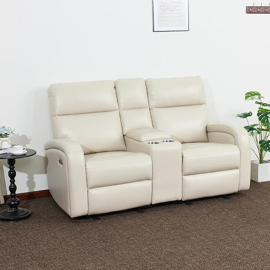 MCombo Zero Wall Recliner Loveseat, 2-Seat Power Wall Hugger Sofa with USB & Type-C Dual Ports, for Small Space, Living Room, RV PR646 (Beige, Loveseat with Console)