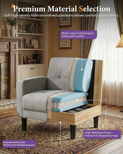 TYBOATLE Accent Chair Sets of 2 Living Room Chairs Cozy Tufted Mid Century Modern Chairs with Arms for Bedroom Comfy Reading Arm Chair Small Chairs for Small Spaces Living Room Office (2, Light Grey)