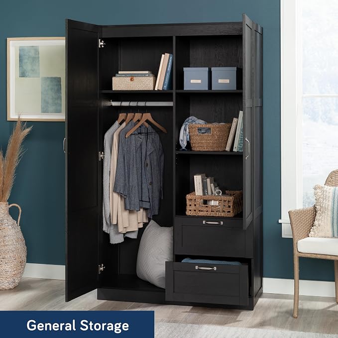 Sauder Miscellaneous Storage Armoire with Drawers, Raven Oak Finish