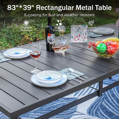 PHI VILLA 9 PCS Patio Dining Set, Aluminum Outdoor Furniture, Patio Table and Chairs for 8, Lightweight Stackable Chairs with Breathable Fabric and Elongated Metal Table for Garden Yard Deck, Grey