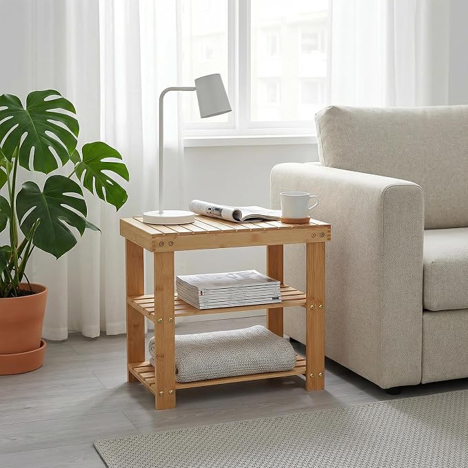 Sturdy 3-Tier Bamboo Shoe Rack Bench – Modern Entryway Organizer with Storage Shelf & Seating, Holds up to 130kg, Ideal for Closet, Bedroom, Living Room, 28.7 x 50 x 45.3 cm – Natural Wood Finish