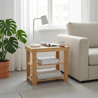 Sturdy 3-Tier Bamboo Shoe Rack Bench – Modern Entryway Organizer with Storage Shelf & Seating, Holds up to 130kg, Ideal for Closet, Bedroom, Living Room, 28.7 x 50 x 45.3 cm – Natural Wood Finish