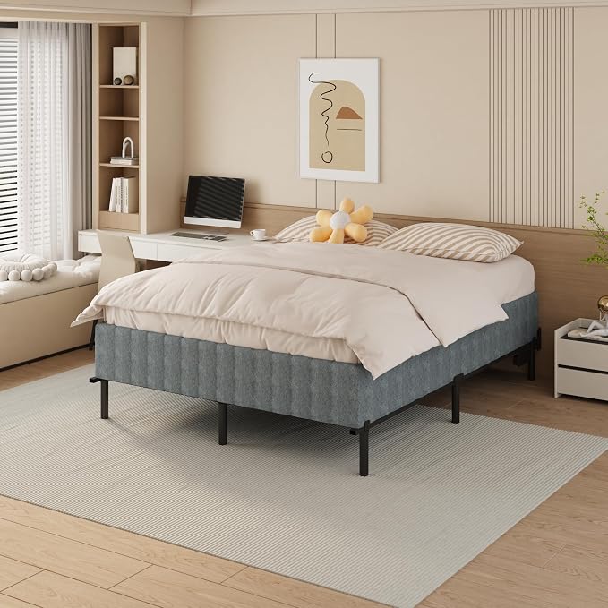 NHODIR 9 Inch King Box Spring, High Profile Box Spring King Size Heavy Duty Metal Mattress Foundation with Upholstered Fabric Cover, Easy Assembly