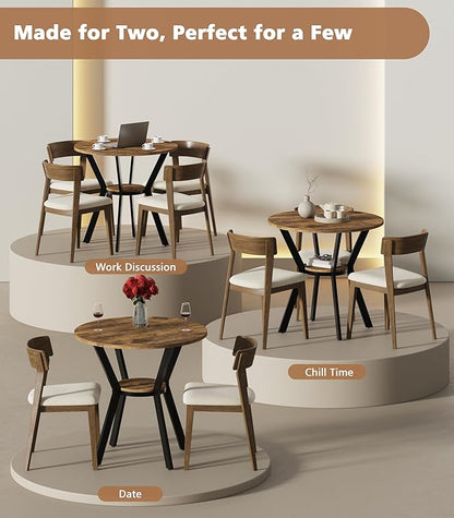 MECHYIN 31.5" Round Kitchen Table for 2-4, Small Round Dining Table with Storage, Rustic Wood Circle Table with Metal Legs, Compact Dining Room Table for Kitchen, Cafe, Apartment and Small Space