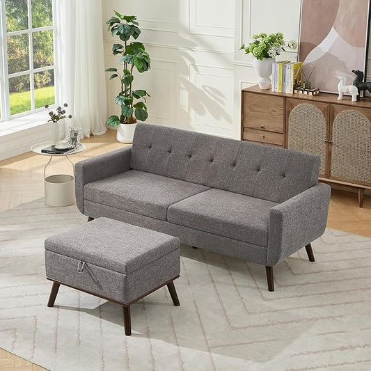 Tbfit Mid Century Modern Sofa Couch, Gray, Standard Sofa & Ottoman | linen fabric