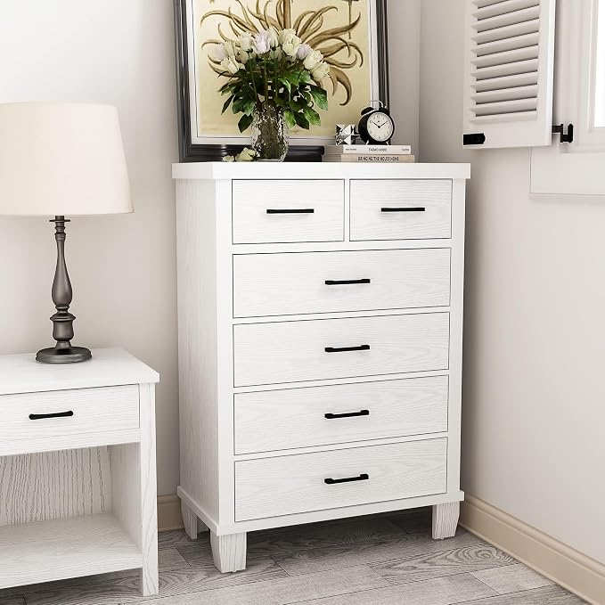 Garvee Dresser for Bedroom with 6 Drawers, 45" Tall White Dressers & Chests of Drawers with Storage, Wooden Storage Organizer Dressers for Closet, Large Drawer Dresser for Living Room, Entryway