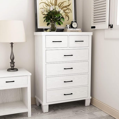 Garvee Dresser for Bedroom with 6 Drawers, 45" Tall White Dressers & Chests of Drawers with Storage, Wooden Storage Organizer Dressers for Closet, Large Drawer Dresser for Living Room, Entryway