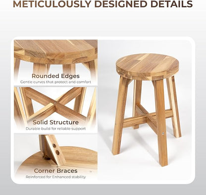 ARROWSTONE Round Stool Acacia Wood, 18" Height, 11'' Round Top, Backless, Easy Assembly, Natural Wax Finish, Wooden Stool for Plant, Dining Room, Kitchen Counter, Makeup