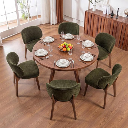 YOUNIKE Dining Chairs Set of 6 Modern Kitchen Dining Room Chairs Green | Chenille Fabric Upholstered Armless Side Accent Chair with Back Wide Padded Seat Wooden Leg for Kitchen Dining Living Room