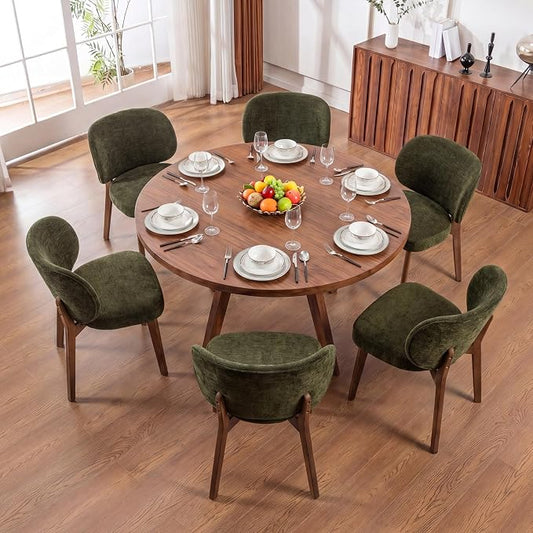 YOUNIKE Dining Chairs Set of 6 Modern Kitchen Dining Room Chairs Green | Chenille Fabric Upholstered Armless Side Accent Chair with Back Wide Padded Seat Wooden Leg for Kitchen Dining Living Room