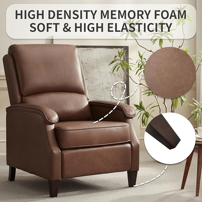 VKNOW Recliner Chair, Faux Leather Recliner with Armrest, Home Theater Seating with Adjustable Push Back and Lumbar Support, Single Sofa for Adults, Lounge Chair for Living Room, Bedroom(Red Brown)