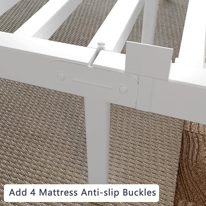 White Twin Size Bed Frames 12 Inch, Metal Platform Twin Bed Frame No Box Spring Needed, Heavy Duty Steel Support 3500 LBS, DIY Headboard, Round Legs, Noiseless, Storage Space, Easy Assembly