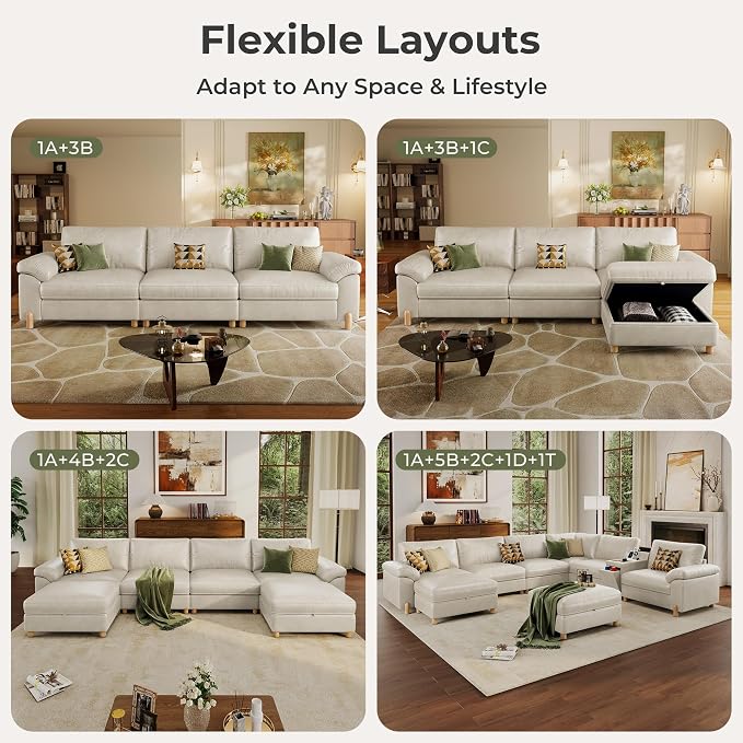 SITJOY Large Cloud Couch, 100" Wide Loveseat Sofa, Faux Leather in White | Pet-Friendly Scratch-Resistant Leather Sectional Sofas for Living Room, Deep Seat Wide Couch with Cuphoders