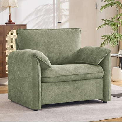 Oversized Accent Chair for Living Room, 41.73" Large Modern Armchair with Deep Seat, Mid-Century Comfy Reading Chair with Padded Arms, Chenille Single Sofa Chairs for Bedroom, Green